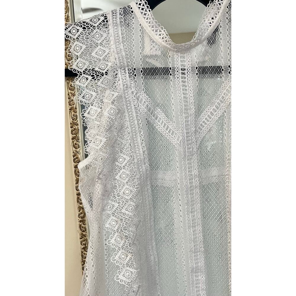 INC International Concepts White Lace Mock Neck Sleeveless Top Medium - Picture 3 of 7